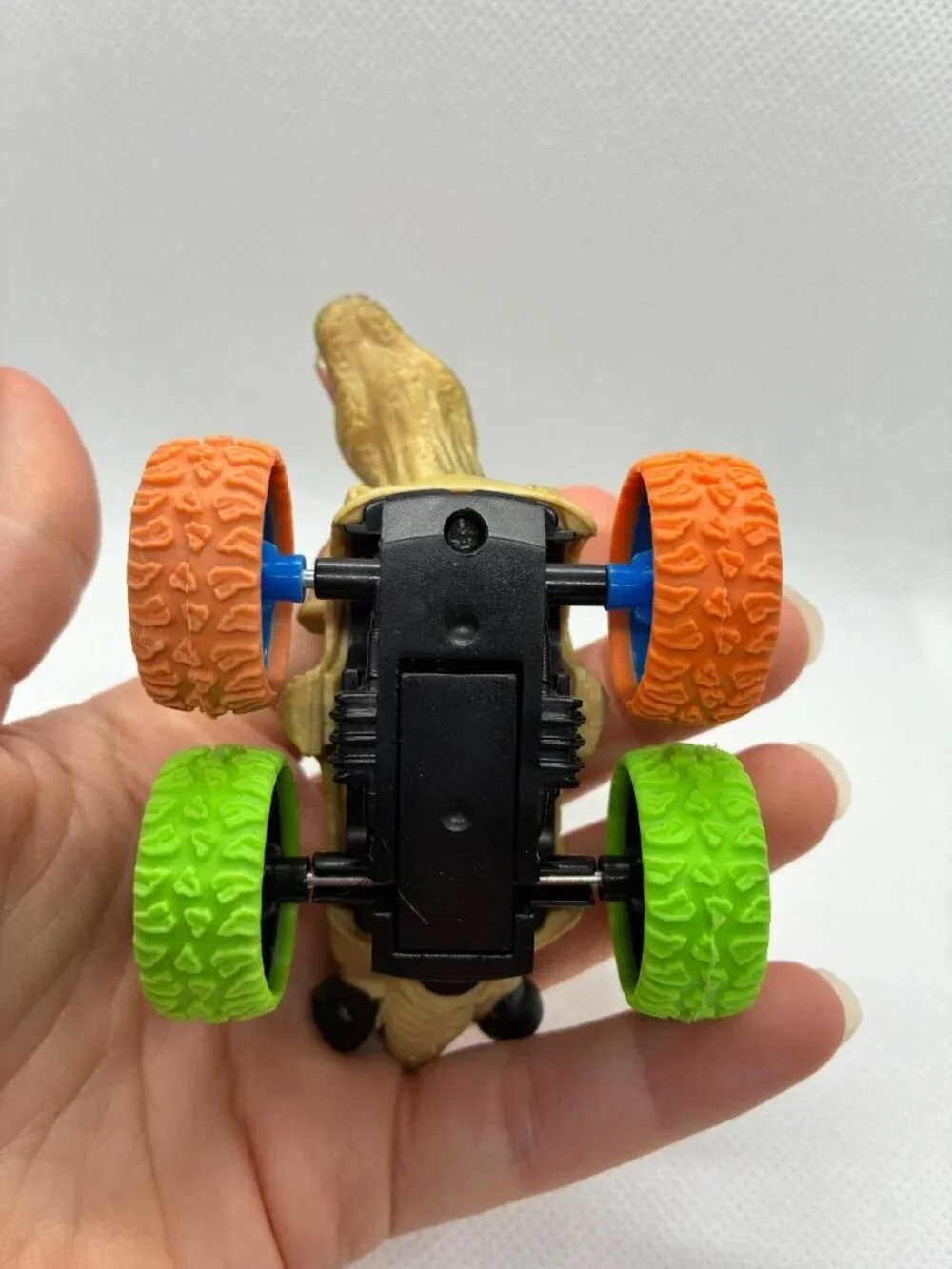 Dinosaur Monster Truck Toy T-Rex Pull Back Friction Car Green Orange Wheels Kids